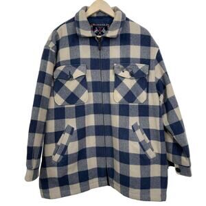 Vintage Brenntano Italian Casual Plaid Blue Wool Zip Up Jacket Size XL